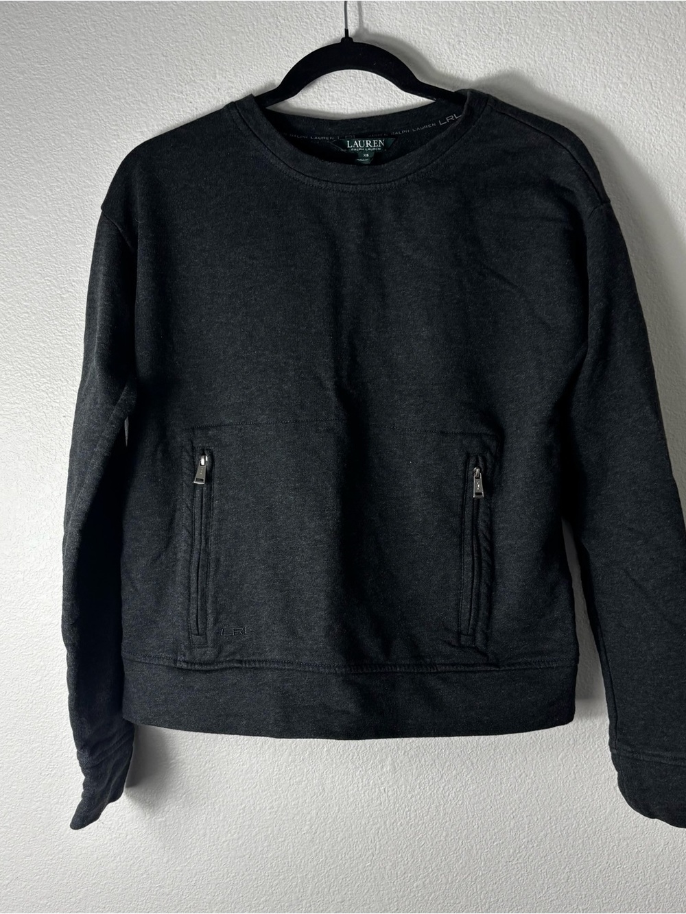 Lauren Ralph Lauren Crewneck Sweatshirt Zip Pockets Grey XS